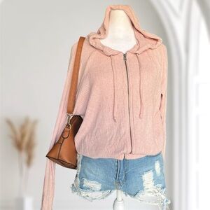 Roxy Blush Pink Hooded Zip-Up Sweatshirt